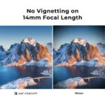Comparison of landscape photos showing no vignetting at 14mm focal length by K&F Concept.