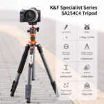 K&F Concept SA254C4 tripod with camera, carbon fiber, lightweight, professional photography gear.