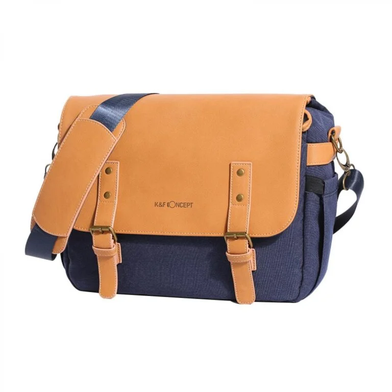 K&F Concept camera bag in tan and navy, ideal for photography gear storage.