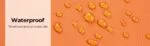Waterproof novel composite materials with water droplets on orange surface.