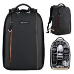 K&F Concept camera backpack with compartments for lenses and accessories, ideal for photographers.