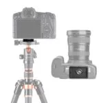 Camera tripod with DSLR camera and lens, featuring K&F Concept quick release plate.