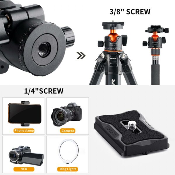 K&F Concept Professional 35mm Metal Tripod Ball Head 360 Degree Rotating Panoramic with 1/4 inch Quick Release Plate
