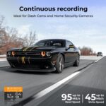 High-speed car on road, promoting K&F Concept memory card for dash cams and security cameras.