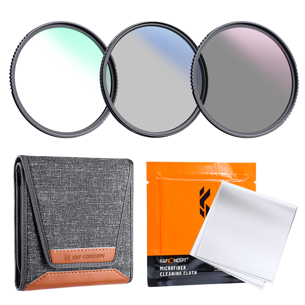 K&F Concept 3 Pieces MCUV+CPL+ND4 Lens Filter Kit with Filter Bag 37 to 82mm