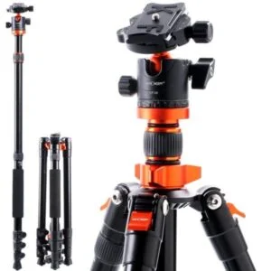 K&F Concept camera tripod with adjustable legs and ball head, ideal for photography gear setup.