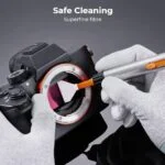 Camera sensor cleaning with K&F Concept tool, photography equipment.