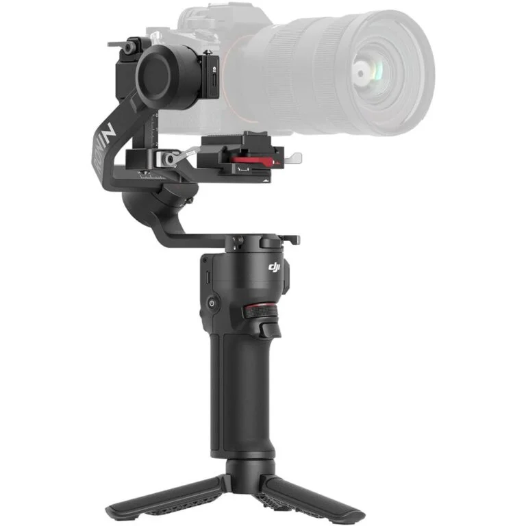 DJI camera gimbal with attached camera, ideal for stable video shooting, available at Camix UK.