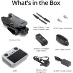 DJI Mavic 3 Pro drone with accessories including propellers, control sticks, battery, charger, and cables.