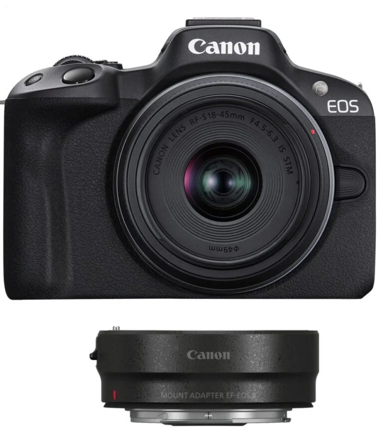 Canon EOS camera with lens and mount adapter, available at Camix UK.