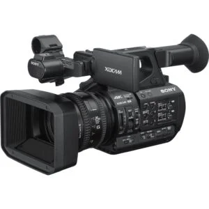 Sony professional video camera with lens and viewfinder, ideal for filmmakers and videographers.