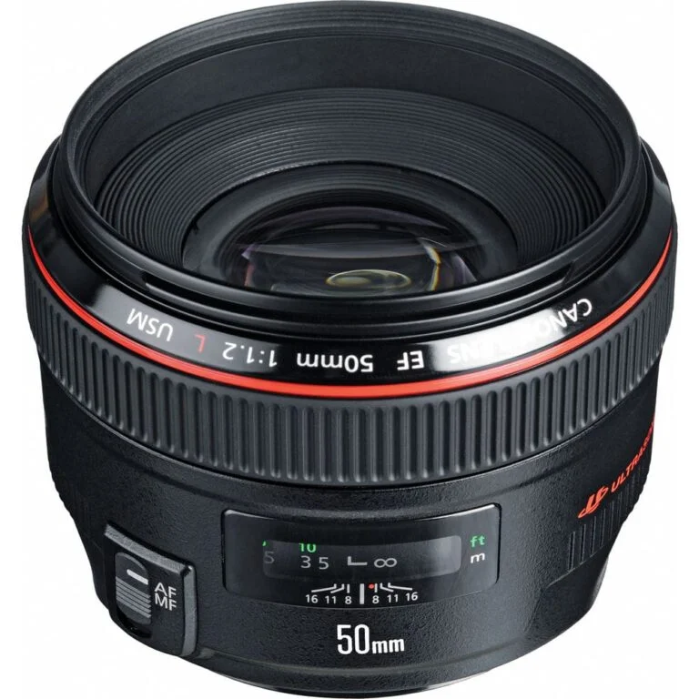 Canon EF 50mm f/1.2L lens for professional photography, available at Camix camera shop UK.