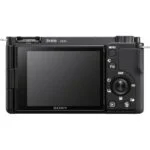 Sony ZV-E10 4K mirrorless camera rear view with screen and controls.