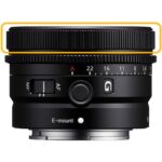 Sony E-mount lens with focus and aperture controls, ideal for mirrorless cameras.