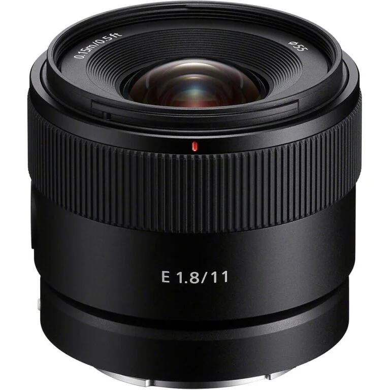 Sony E 11mm f/1.8 lens for mirrorless cameras, ideal for wide-angle photography.