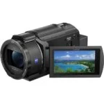 Sony camcorder with flip-out screen displaying a scenic view, available at Camix camera shop UK.