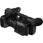 Panasonic 4K camcorder with professional features and controls, ideal for videography and filmmaking.