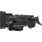 Professional video camera with lens and viewfinder, ideal for filmmakers and videographers.