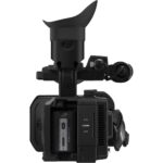 Professional video camera with adjustable viewfinder and grip, ideal for filmmakers and videographers.