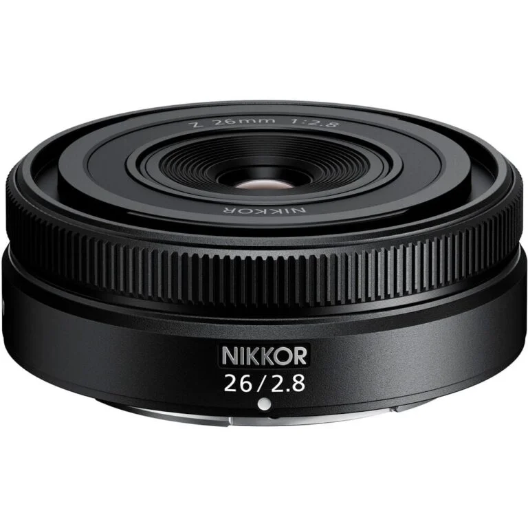 Nikon Z 26mm f/2.8 lens for mirrorless cameras, available at Camix UK.
