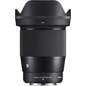 Sigma 16mm f/1.4 DC DN lens for mirrorless cameras, available at Camix UK.