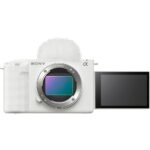 Sony mirrorless camera with flip-out screen, ideal for photography and video.