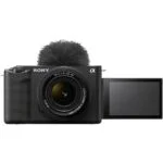 Sony mirrorless camera with flip screen, ideal for vlogging and photography.