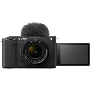 Sony mirrorless camera with flip screen, ideal for vlogging and photography.