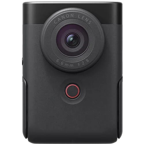Compact Canon camera with wide-angle lens, ideal for vlogging and photography.