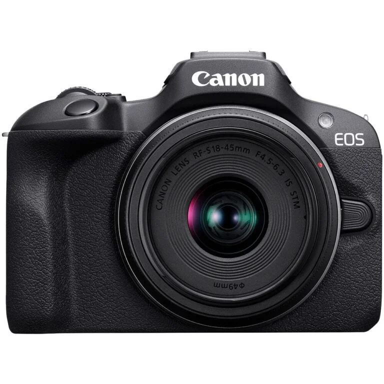 Canon EOS mirrorless camera with RF lens, ideal for photography enthusiasts.