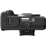 Bottom view of a Canon camera body showing battery compartment and mount.