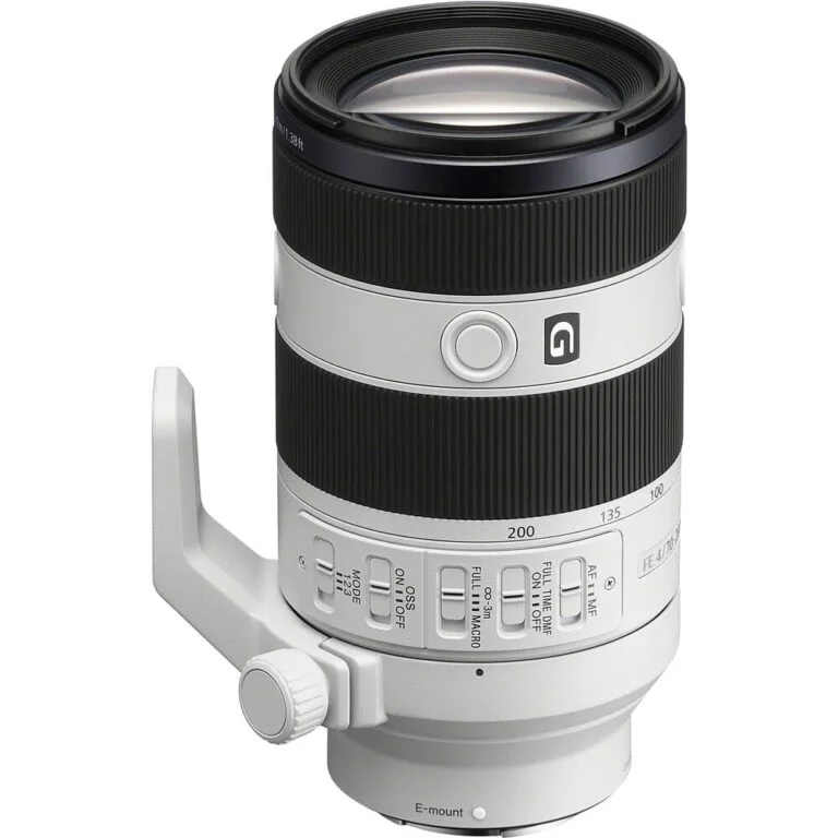 Sony E mount telephoto zoom lens for professional photography.
