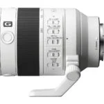 Sony E mount telephoto zoom lens with control switches, ideal for professional photography.
