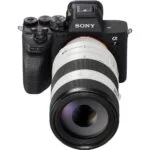 Sony mirrorless camera with a large lens, ideal for professional photography.
