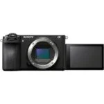 Sony mirrorless camera body with flip-out screen, ideal for photography and videography.