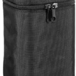 Black camera lens pouch with zipper, ideal for protecting photography gear.