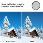 Comparison of image quality with K&F Concept lens filter in snowy landscape.