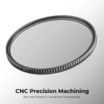 CNC precision machined camera lens filter with non-slip pattern.
