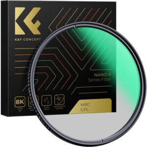 K&F Concept Nano-X Series CPL Filter for cameras, 8K UHD, waterproof, anti-scratch coating.
