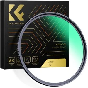 K&F Concept Nano-X MRC UV filter with packaging, ideal for camera lens protection.
