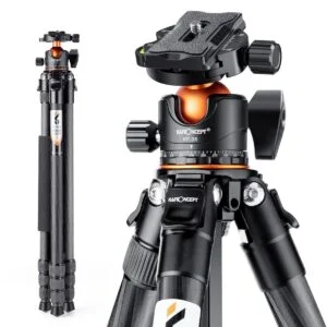 K&F Concept camera tripod with adjustable head, ideal for photography equipment and accessories.