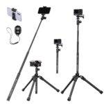 K&F Concept All in One Phone Selfie Stick Tripod for Phone DSLR Camera Gopro, Lightweight Portable with Bluetooth Remote 170cm, Black