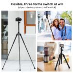 K&F Concept All in One Phone Selfie Stick Tripod for Phone DSLR Camera Gopro, Lightweight Portable with Bluetooth Remote 170cm, Black - Image 3