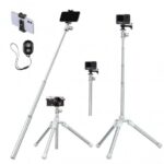 K&F Concept All in One Phone Selfie Stick Tripod for Phone DSLR Camera Gopro, Lightweight Portable with Bluetooth Remote 170cm, Silver