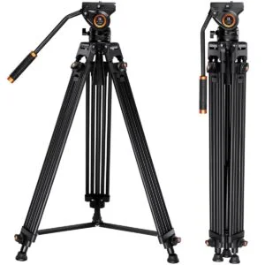 K&F Concept camera tripod with adjustable legs and fluid head, ideal for photography and video equipment.