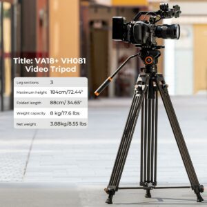 K&F Concept Aluminium Video Camcorder Camera Tripod Max Load 8KG - Max Height 1.8m