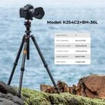 Camera on tripod by the sea, model K254C2+BH-36L, ideal for photography enthusiasts.