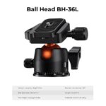 K&F Concept Ball Head BH-36L for tripods, supports 8kg, aluminum alloy, ideal for photography gear.