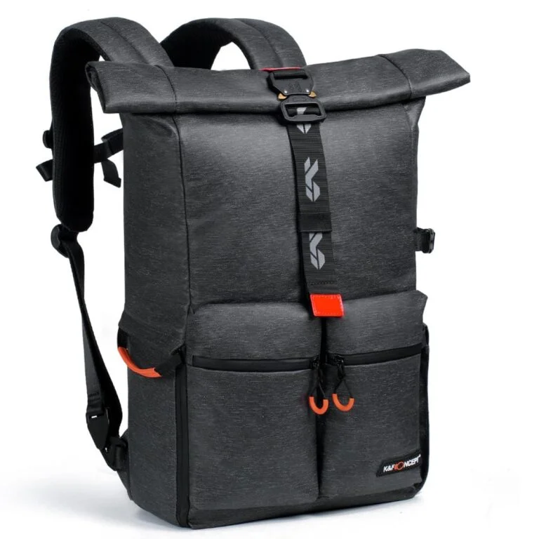 K&F Concept camera backpack with multiple compartments for photography gear.