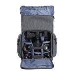 Camera backpack with multiple lenses and a camera body, ideal for photographers in the UK.